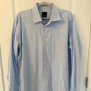 David Donahue Blue Pinstripe Dress Shirt - Size 17 34/35